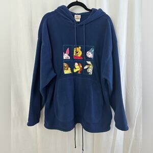 Vintage 90s Disney Winnie the Pooh Blue Fleece Hoodie Sweatshirt Mens Size Large